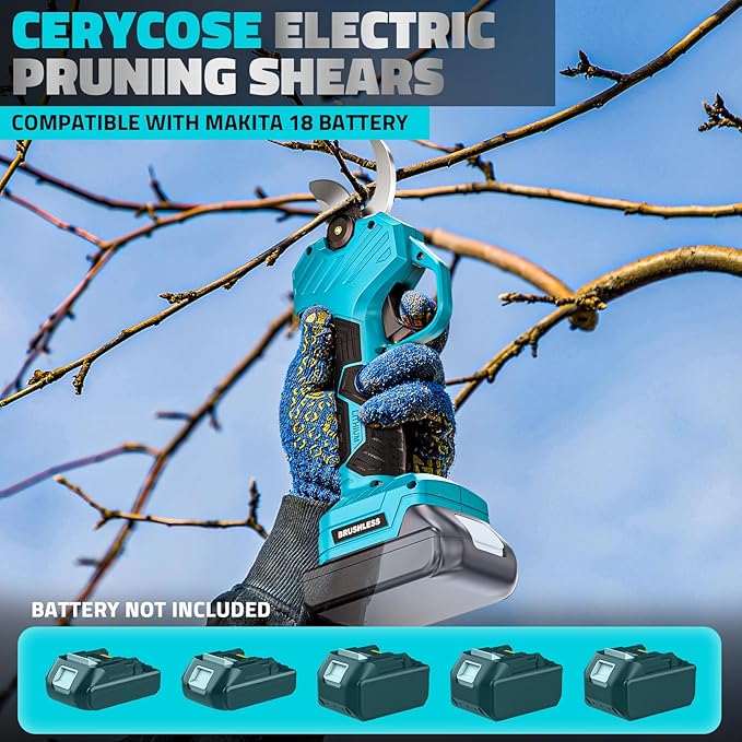 Cerycose Electric Pruning Shears Compatible with Makita 18v Battery, 0.8-2 Inch Max Cutting Diameter Electric Pruner with LCD Display & Imported SK7 Steel Blades for Gardening Tree Pruning(No Battery)