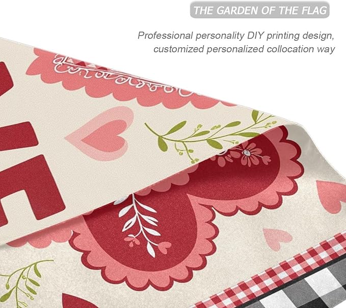 Pfrewn Valentine Garden Flag 12 x 18 Double Sided, Sweet Love Hearts Plaid House Yard Flags Welcome Spring Outdoor Indoor Banner for Wedding Party Home Decorations