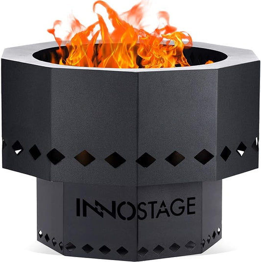 INNO STAGE Patented Smokeless Fire Pit, 13 Inch Low Smoke Camping Stove Outdoor Wood Pellet Burning Spark Portable Carrying Bag, Firepit Grill Bowl of Fireplace Picnic Camping Cooking on Beach - S