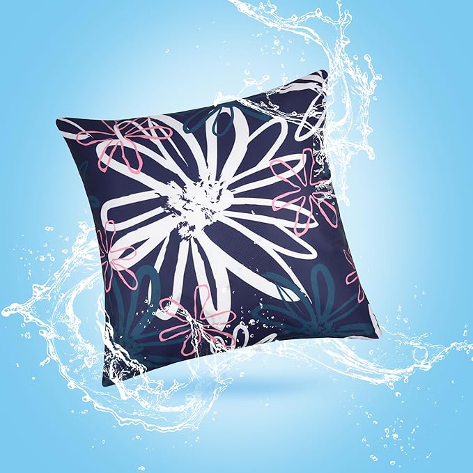 Pyonic Outdoor Waterproof Pillow Covers Pack of 2 Dahlia Water Resistant Decorative Outdoor Pillow Covers 18x18 inch Square Patio Pillows for Funiture Garden,Blue