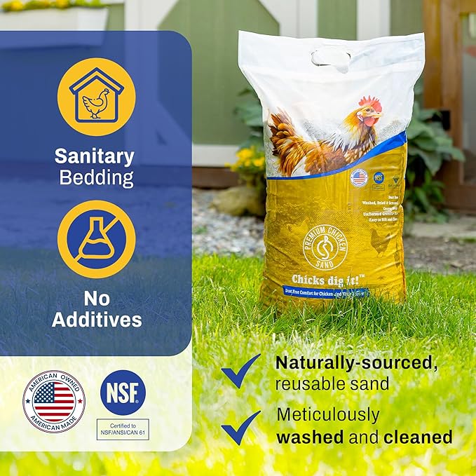 Premium Chicken Sand 50 lbs – Dust-Free, Odor-Control Bedding for Chicken Coops, Nesting Boxes, and Runs – Natural Poultry Litter