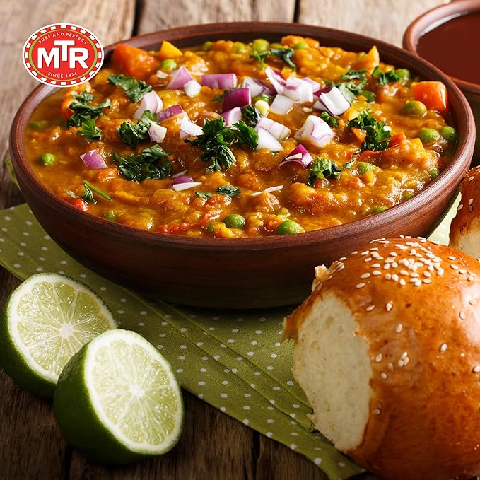 MTR - Pav Bhaji - Spiced Vegetable Gravy - Authentic Indian Ready-to-Eat Meal - Plant-Based, Delicious Microwaveable Meal - Quick & Easy Nutritious Indian Food - Suitable for Vegetarians (Pack of 6)
