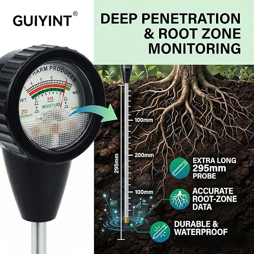 2-in-1 Soil pH and Moisture Meter, Replacement for Standard Soil Tester Probes - 295mm Long Electrode for Indoor/Outdoor Plants, Garden, Lawn, Farm