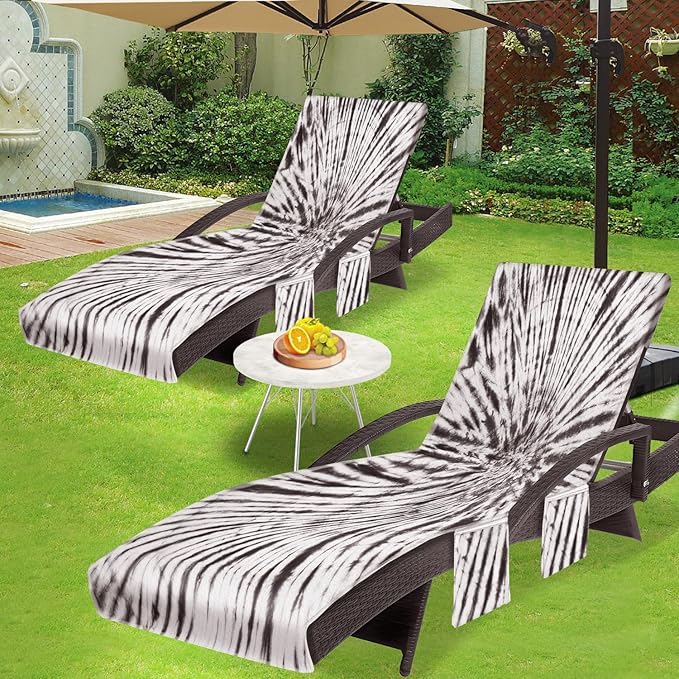 Lounge Chair Towel Cover (Pack of 2), Tie Dye Style Chaise Lounge Cover, Beach Chair Covers with Pockets for Pool Beach Garden Courtyard Outdoor Trips, 85 x30 in, Grey