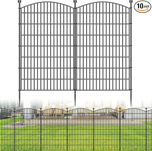 No Dig Decorative Garden Fence 10 Panels, 48 in (H) x 22.6 ft (L), Dog Fence Outdoor for Yard, Rustproof Metal Animal Barrier Ground Stakes Fencing for Garden, Patio, Flower Bed
