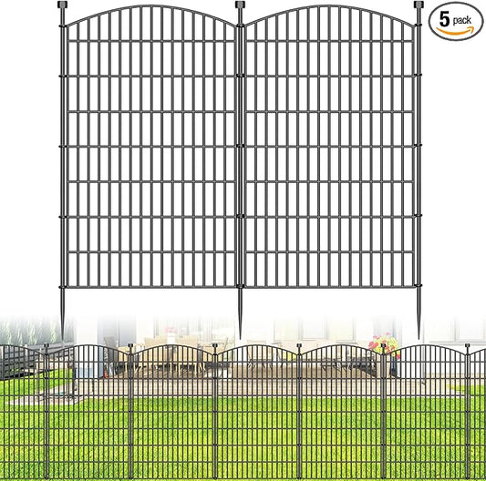 No Dig Decorative Garden Fence 5 Panels, 48 in (H) x 13 ft (L), Dog Fence Outdoor for Yard，Rustproof Metal Animal Barrier Ground Stakes Fencing for Garden, Patio, Flower Bed