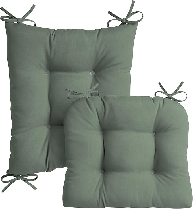 Arden earthFIBER Indoor/Outdoor Plush Rocking Chair Cushion Set, 20 x 18, Water Repellent, Fade Resistant, Tufted Cushion for Rocking Chairs Sage Green Texture