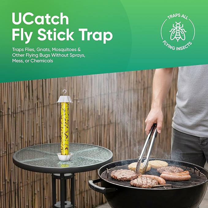 Sticky Fly Trap Indoor & Outdoor Pack of 8 | Hanging Fly Stick for Gnats, Flies, Wasps, Mosquitoes & Other Flying Bugs | Fly Trap Sticky | Fly Catcher Indoor | Flying Insect Trap Rolls | Ucatch