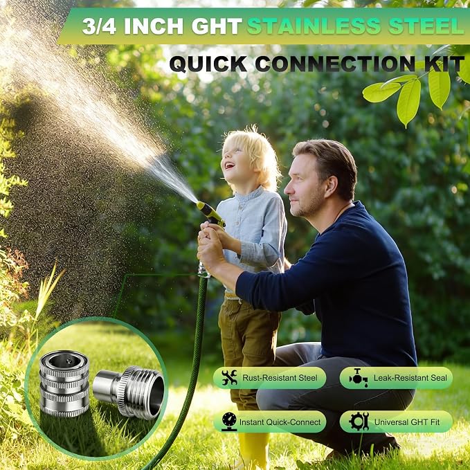 Stainless Steel Garden Hose Quick Connect Fittings Set, 3/4 Inch GHT Quick Connect Hose Fittings, Water Hose Quick Connect Fittings, Quick Release Connectors for Hoses and Sprayers (5PCS)