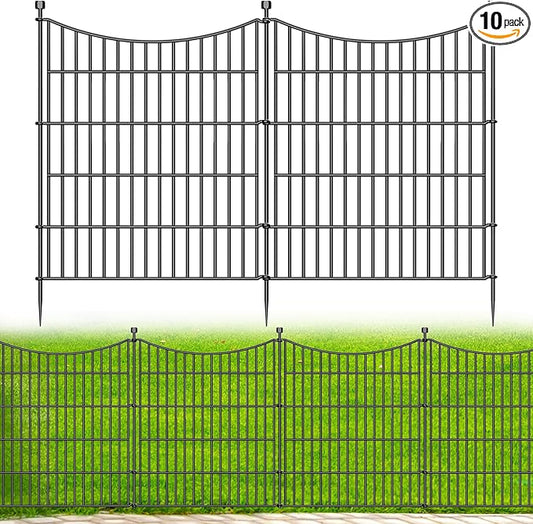 10 Panels No Dig Dog Fence Outdoor for Yard, 32 in(H) X 23.6 ft(L) Decorative Tall Garden Fence Animal Barrier, Rustproof Metal Wire Garden Edging and Borders, Temporary Fencing Stakes