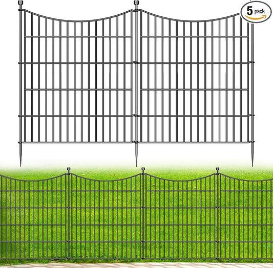 5 Panels No Dig Dog Fence Outdoor for Yard, 32 in(H) X 12 ft(L) Decorative Tall Garden Fence Animal Barrier, Rustproof Metal Wire Garden Edging and Borders, Temporary Fencing Stakes