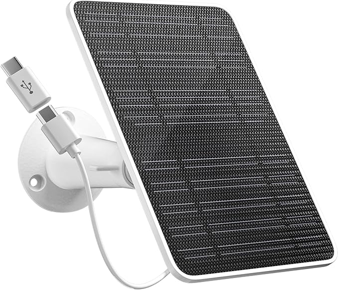Solar Panel for Security Camera, 5W Solar Panel Charger Compatible with Eufycam 3/3C/2/2 Pro/2C/2C Pro/E/E20/E40/L20/L40/Solo/SoloCam Spotlight, Micro USB&USB-C Port IP65 Waterproof 10ft Cable, 1 Pack
