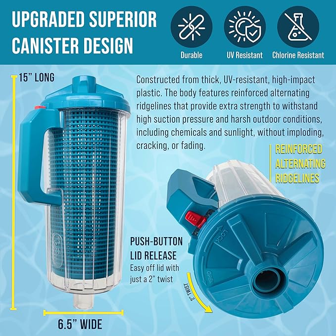 U.S. Pool Supply Pool Leaf Canister - XL Heavy Duty Inline Pool Leaf Catcher, 3-in-1 Filtration (3 Filters, Basket, Mesh Bag & Micro-Cartridge) - Fits 1.5" Hoses, Catch Leaves, Inground Vacuum Cleaner