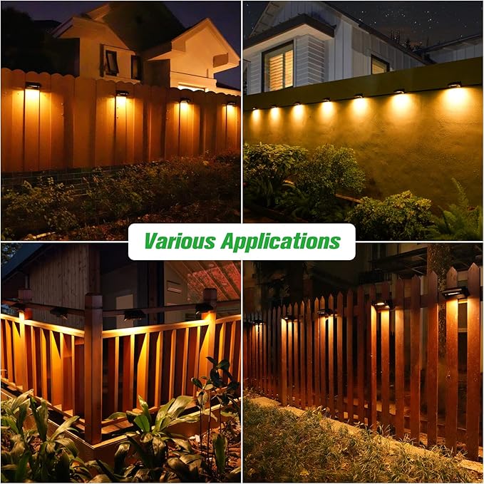 Bridika Solar Fence Lights, 8 Pack Plus Size, Warm & RGB Color Changing, Outdoor Waterproof, 100 Lumen, 8 Specific Colors & 4 Switchable Modes, Ideal for Backyard, Patio, Deck, Fence