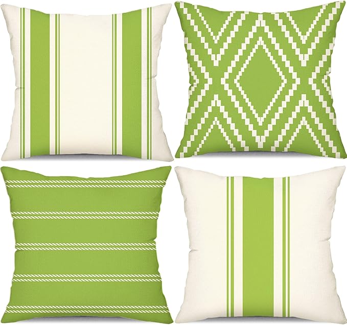 DFXSZ Outdoor Pillow Covers 20x20 Inch Set of 4 Green Waterproof Modern Geometry Throw Pillows Outdoor Summer Waterproof Decor for Patio Funiture Garden Polyester Cushion Covers 013H20