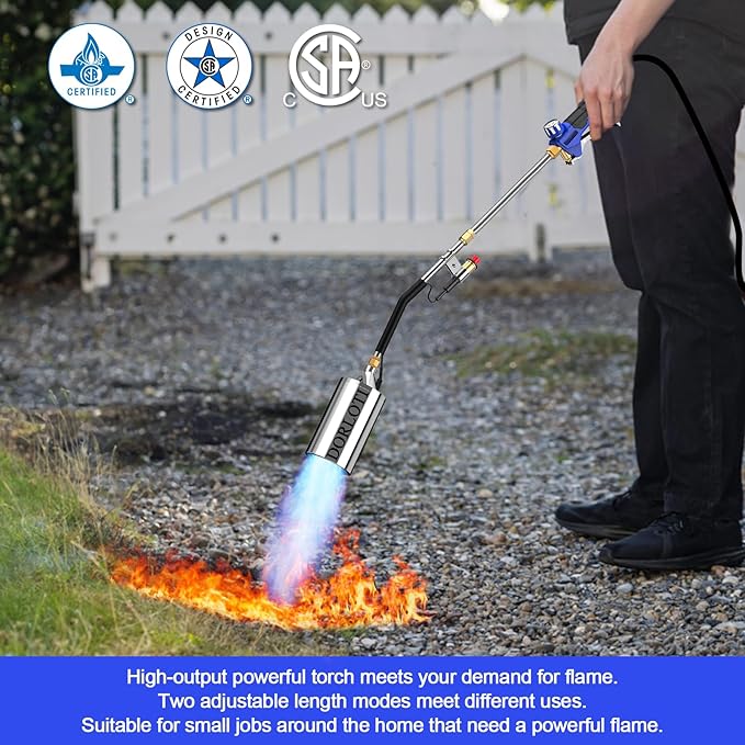 Propane Torch Weed Burner Kit,High Heat Output with Long/Short Mode,12.5FT Hose Heavy Duty Blow Torch Flamethrower with Self Igniter and Turbo Trigger for Weeding,Roofing,BBQ,Melting Ice Snow