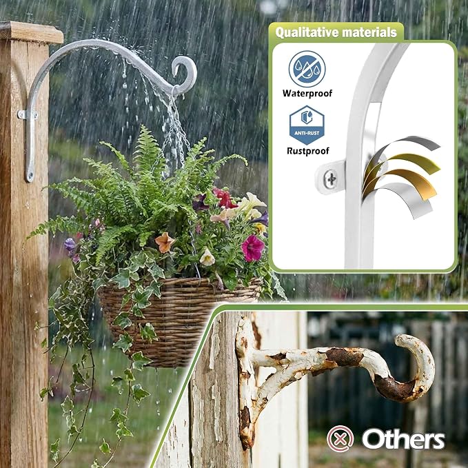 Qiang Ni Bird Feeder Hanger: 12-Inch 50 Lb Wall-Mounted Plant Bracket Outdoor - 2 Pieces White Plant Hooks for Hanging Flower Baskets