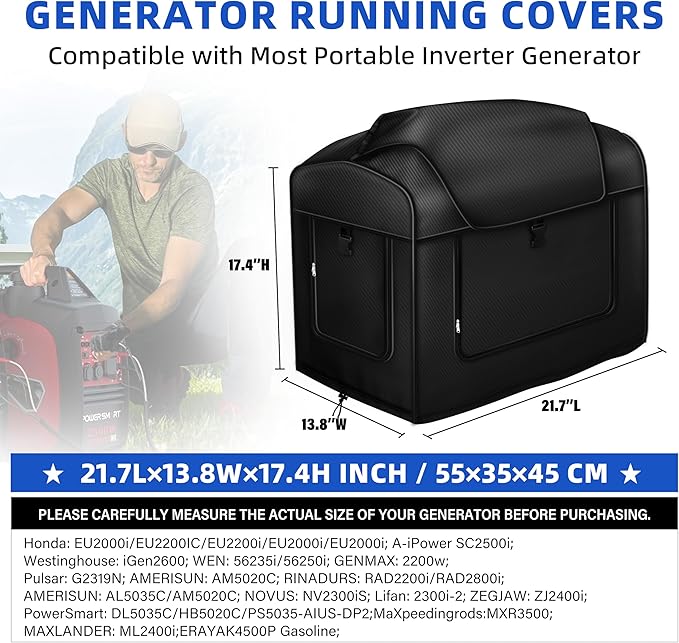 Portable Generator Cover,21.7 Lx 13.8Wx17.4H inches,Generator cover running, Can Be Rolled Up and Opened All Around.fits various scenarios, Black.
