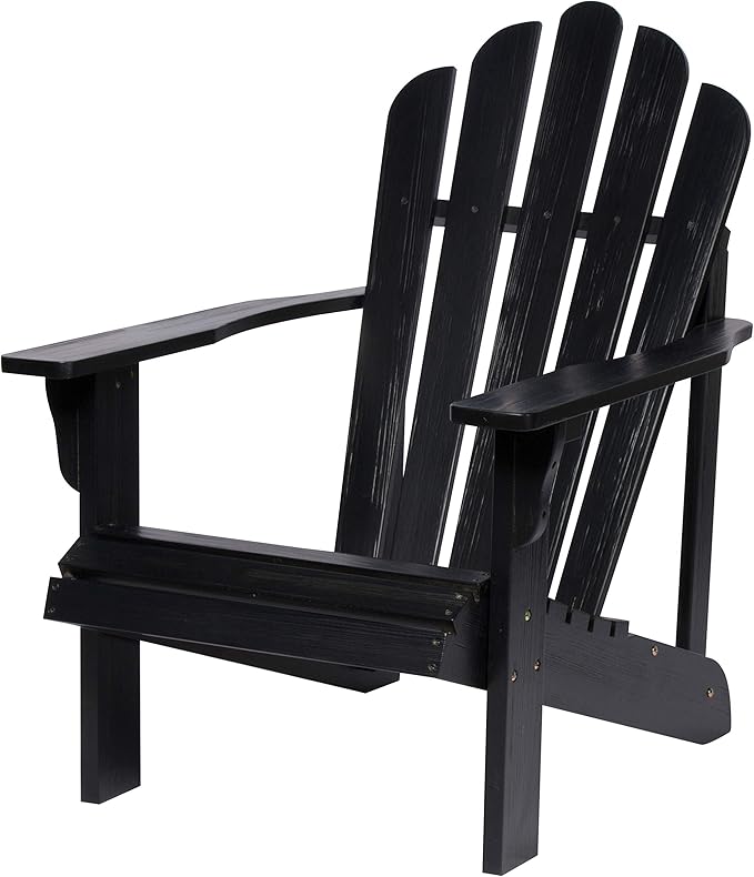 Shine Company Westport Wooden Adirondack Chair, Outdoor Patio Firepit Chairs, Back & Seat Pre-Assembled, Black