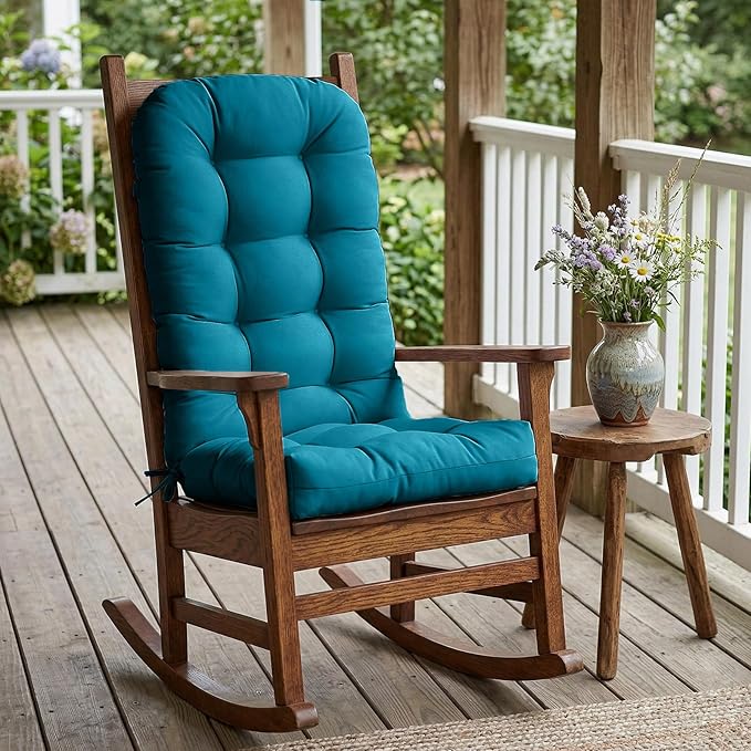 COOS BAY High Back Adirondack Chair Cushions for Outdoor Furniture, 49x20x5 in Water-Resistant Thick Tufted Patio Chair Cushions with Secure Straps, Set of 2, Peacock Blue