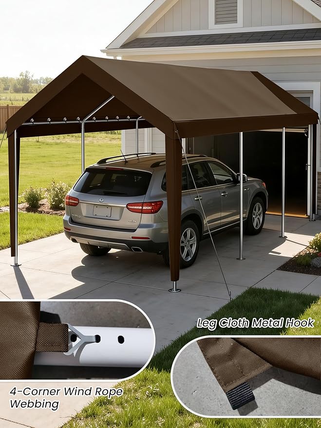 10 x 20 Ft Carport Replacement Cover, Heavy Duty Outdoor Car Tarp Canopy, Waterproof & UV Protected Tear Oxford Tarp with Ball Bungees (Frame is Not Included)