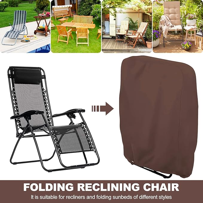 Outdoor Folding Chair Covers 2PCS, Uranshin Zero Gravity Chair Cover 28"W x 13"D x 43"H, Waterproof 210D Oxford Funiture Cover with Storage Bag, Patio Chair Cover for All weather (Brown)