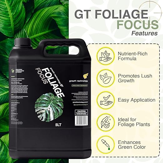 Growth Technology GT Foliage Focus – Liquid Indoor Plant Food Nutrient for Houseplants, Tropical Plants, Aroids, Ferns & Palms – Concentrated Formula for Vibrant Leaves & Dense Foliage – 5 Liters