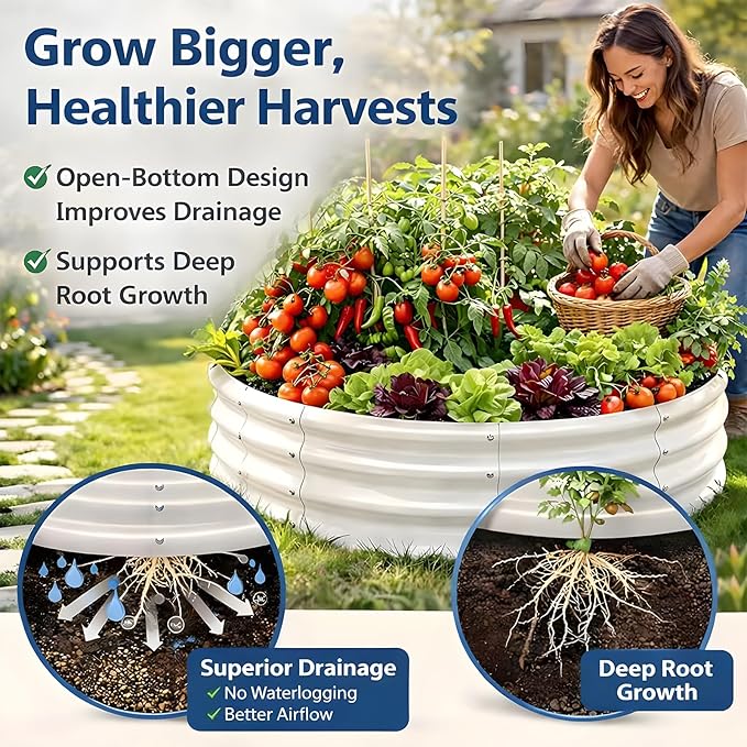 Heavy Duty Round Raised Garden Bed, 3FT Thickened Galvanized Metal Planter Box, 0.7mm Reinforced Rust-Resistant, Easy DIY Assembly Above Ground Gardening Bed for Vegetables, Flowers & Herbs