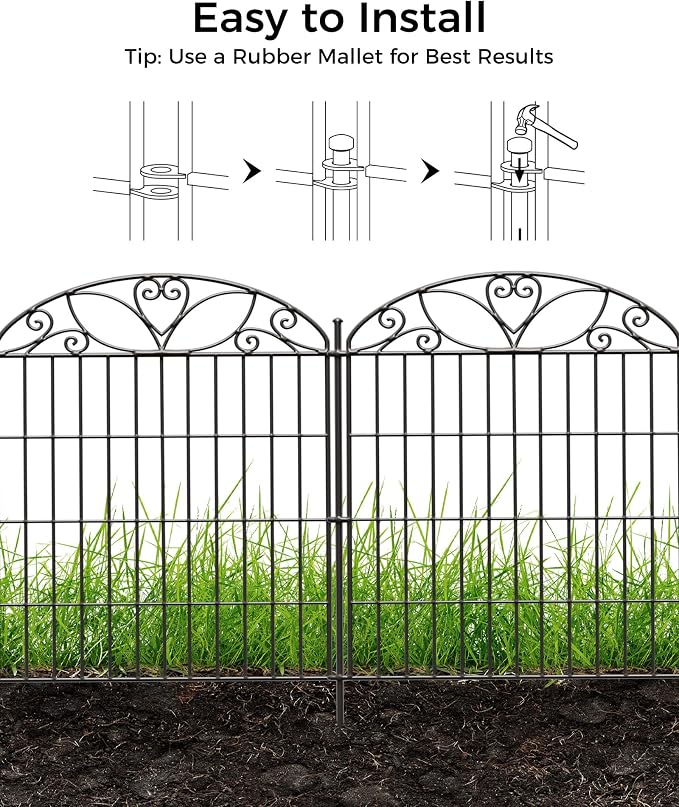 10 Panels No Dig Decorative Outdoor Garden Fence, 40 in(H) X 23.6 ft(L) Animal Barrier Fencing, Rustproof Portable Fence, Temporary Dog Fence Outdoor for Yard, Outside, Backyard, Patio