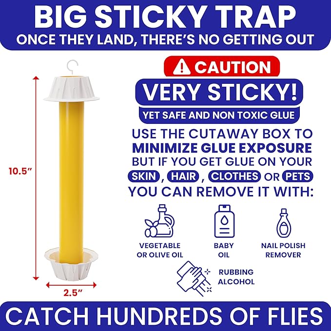 Fly Stick Sticky Fly Traps for Indoors Outdoor 6pk. Non-Toxic Super Sticky Hanging Flies Catcher Paper Tape Strips for Home. Catches All Bugs and gnats. Indoor Outdoor House Flying Insect Trap.