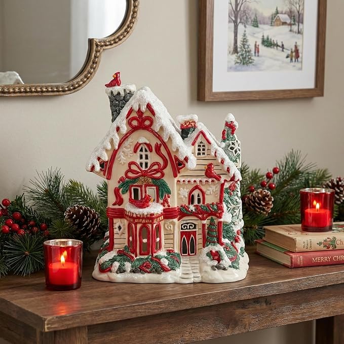 Blue Sky Clayworks Cardinal Bird Candle House, 7.25" Length x 5.5" Width