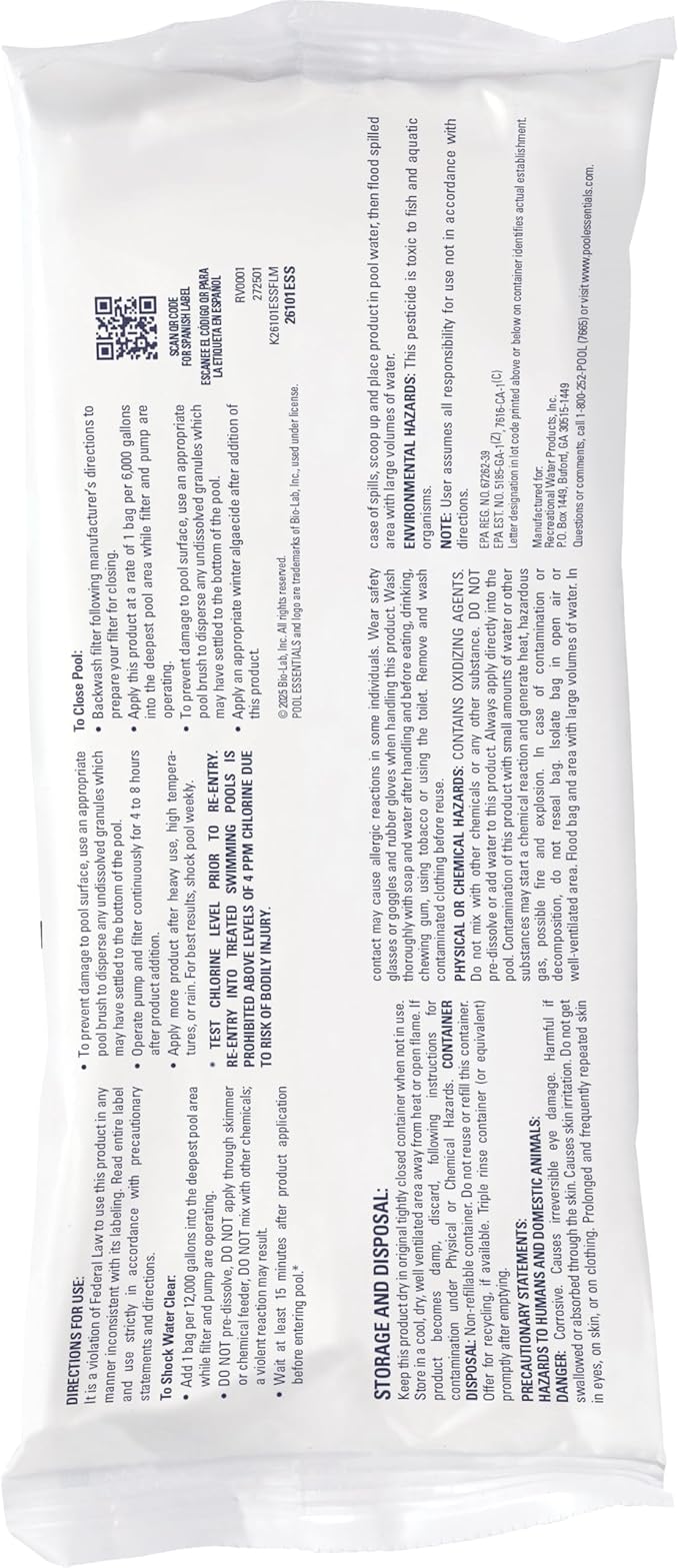 Pool Essentials® Shock Treatment, Clears Cloudy Water, Fast-Dissolving, 24-Pack, Granular