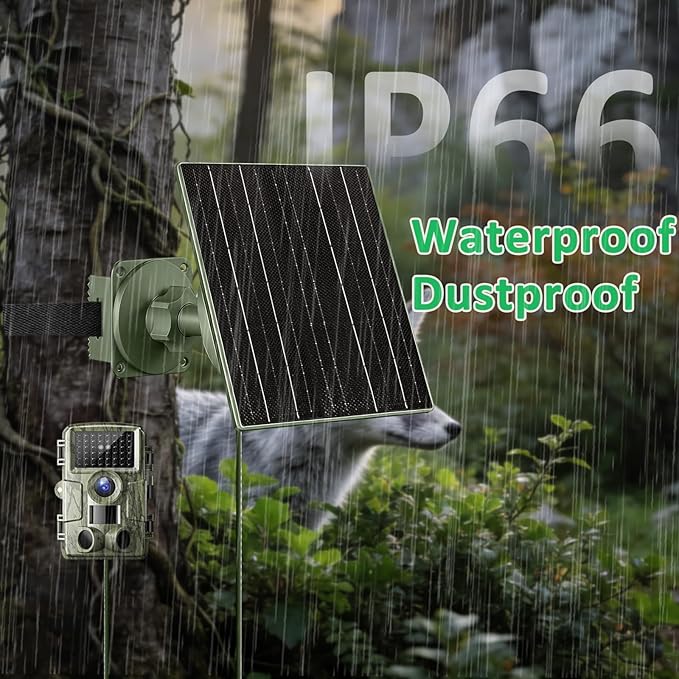 FUTUREZEN 10W Solar Panel for Trail Cameras, DC & USB-C Solar Charger with 10400mAh Battery, 6V/12V Adjustable Output, IP66 Waterproof, 9.8ft Cable