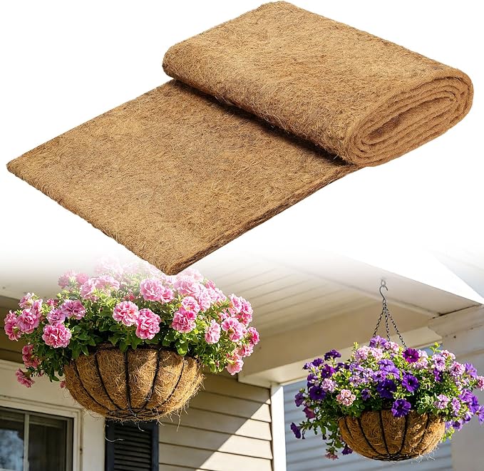 16'' x 120'' Natural Coco Liners for Planters - Coconut Fiber Hanging Basket Liner for Window Box Raised Bed Liner Garden Decoration Reptile Carpet