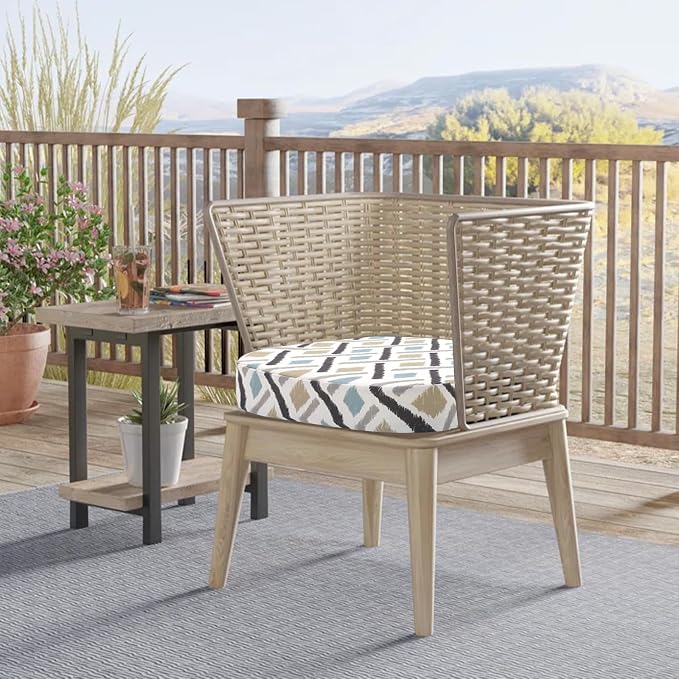 idee-home Outdoor Chair Cushions Set of 2, 17" x 17" x 3" Thick D-Shaped Patio Furniture Outdoor Seat Cushions Waterproof with Ties, Dining Pads