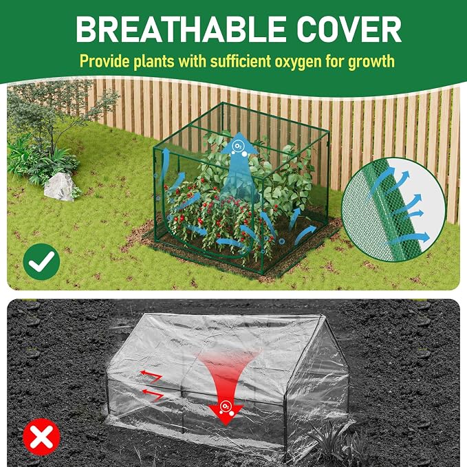 SPECILITE 49x49x39in Garden Plant Netting Mesh Cover for Raised Bed with Roll-up Zipper Door for Vegetables Fruits, Large Tunnel Gardening Net, Green