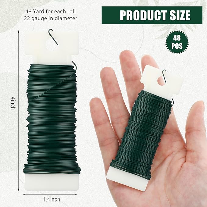 Ferraycle Green Floral Wire 38 Yards 22 Gauge Flexible Paddle Florist Christmas Green Wire for Crafts Christmas Wreaths Tree Garland and Floral Flower Arrangements(24 Pack)