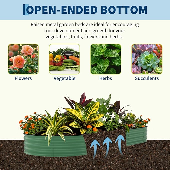 GarveeLife 8x4x1.5 ft Galvanized Raised Garden Bed - 18“ Tall Metal Planter Box for Vegetables, Flowers, Herbs, Rust-Resistant Outdoor Garden Box, Easy Assembly Raised Beds for Gardening, Green