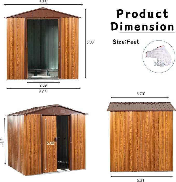 KEIKI 6x6 FT Outdoor Metal Storage Shed with Peaked Roof,Vents and Lockable Door for Garden Yard Lawn