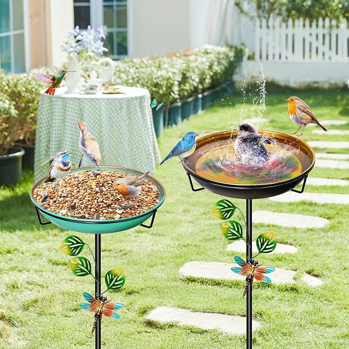Metal Bird Bath for Outside, Freestanding Garden Birdbaths & Birdfeeder with Upgraded 5 Prongs Base, 35.4In Bird Baths Feeder Water Bowl for Outdoors Patio Yard Lawn Art Decor (Orange-Yellow)