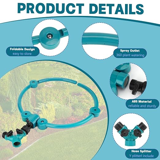 2Pcs 360° Tree Water System Tree Watering Ring 13 Inch Circle Sprinkler and Irrigation System Targeted Water with Y Hose Splitter for New Tree Outdoor Plants Raised Garden Beds Shrubs (Green, Small)