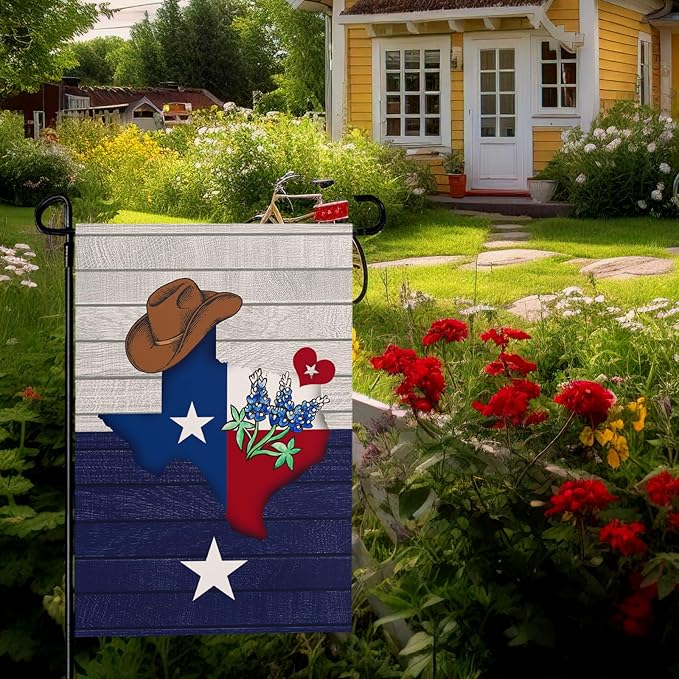 Texas Bluebonnet Garden Flag Cowboy Hat Texas State Yard Flag Americana Western Garden Flags Polyester Double Sided for Outdoor Lawn Yard Patio Deck Porch Welcome Banner Gift 12 x 18 Inch