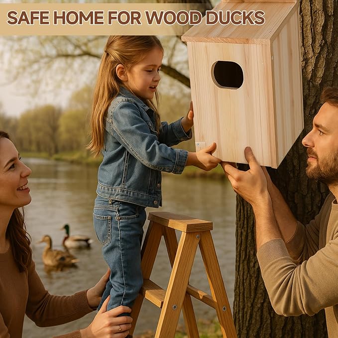 Duck House - Wood Duck Houses for Outside, Duck Nesting Box Outdoor Shelter for Pond, Wetland Ducks and Hooded Mergansers 17x10x10 Inches