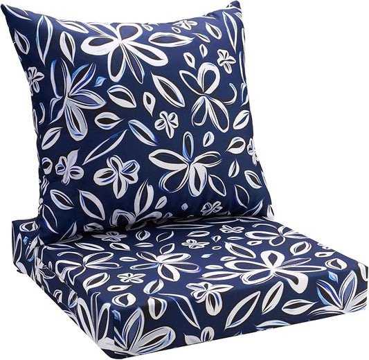 UNIKOME Outdoor Seat Cushions 24 X 24 Inch - Water-Resistant & Fade Resistant, Removable Cover Patio Furniture Cushions for Chair, Sofa, Couch, Wicker, NavyBlue/White