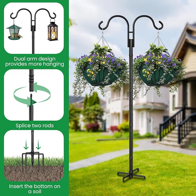 8 Panels 32in(H)×10ft(L) Decorative Garden Fences + Double Shepherds Hooks for Outdoor 76Inch 2 Pack
