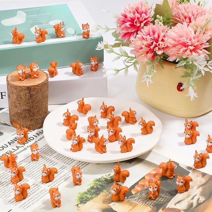 50pcs Mini Squirrel Figurines, Adorable Tiny Miniature Squirrels Plastic Toy Figures Small Animal Ornament Little Statue Decorations for Outdoor Garden Landscape Potted Plants DIY Crafts & Home Decor