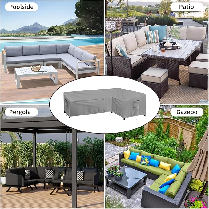 PureFit Outdoor Sectional Sofa Cover Waterproof L Shaped Patio Furniture Covers for Deck, Lawn and Backyard, 83”x104” Left Facing, Gray