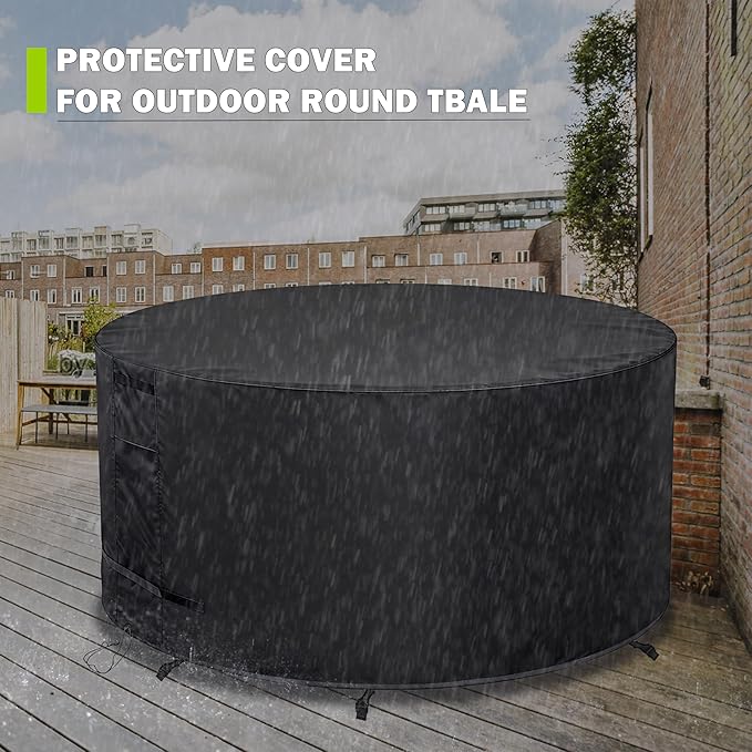 Round Patio Furniture Cover Weatherproof, 48 Inch Outdoor Round Table Cover for Patio Dining Table and Chairs Waterproof-48" Dia x 28" H