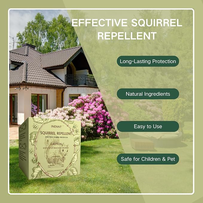 All-Natural Squirrel Repellent 12 Pcs for Outdoor & Indoor Use – Powerful Chipmunk & Rodent Deterrent for Attic, Garden, Cars, and Bird Feeders – Safe for Pets, Lasting 30-60 Days Protection