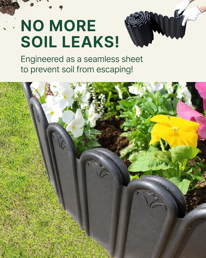 DAIM FlexWall Edge Landscape Edging, Fancy Garden Edging for Landscaping, Sturdy Garden Fencing & Landscape Border that Retain Soil & Stop Weeds, for Landscaping & Fencing Project, Black, 6" x 16.5 ft